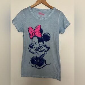 Disney Women's Blue Tee with Pink Bow Minnie Design